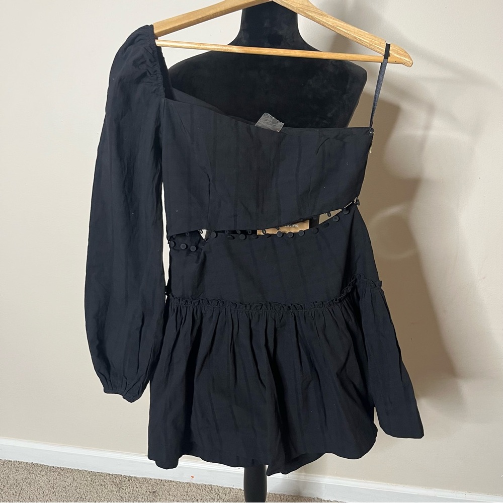 Seven Wonders Women’s Casablanca Black One Shoulder Button Midriff Mini Dress M - Picture 3 of 13